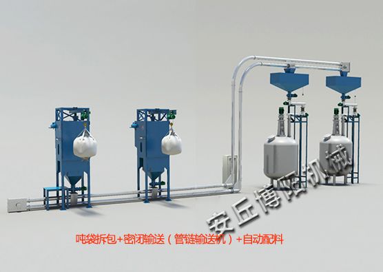 噸袋拆包機+管鏈式輸送機+自動配料系統(tǒng)